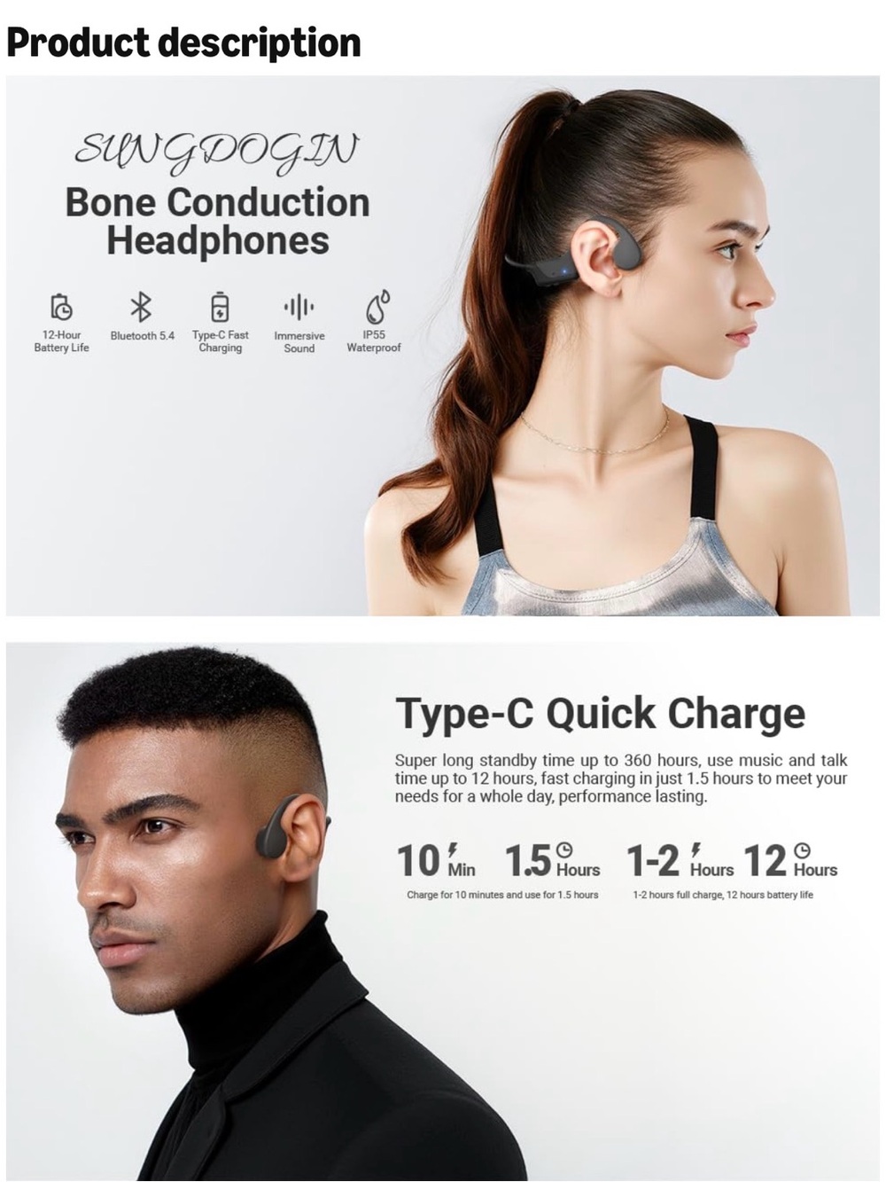 Bone Conduction Headphones - Black - Picture 4 of 7